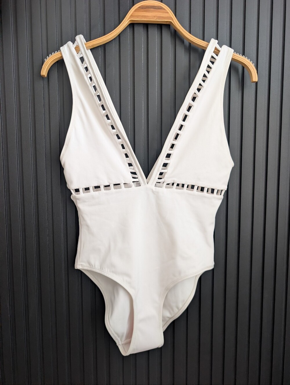 White Cutout V-Neck One-Piece Swimsuit